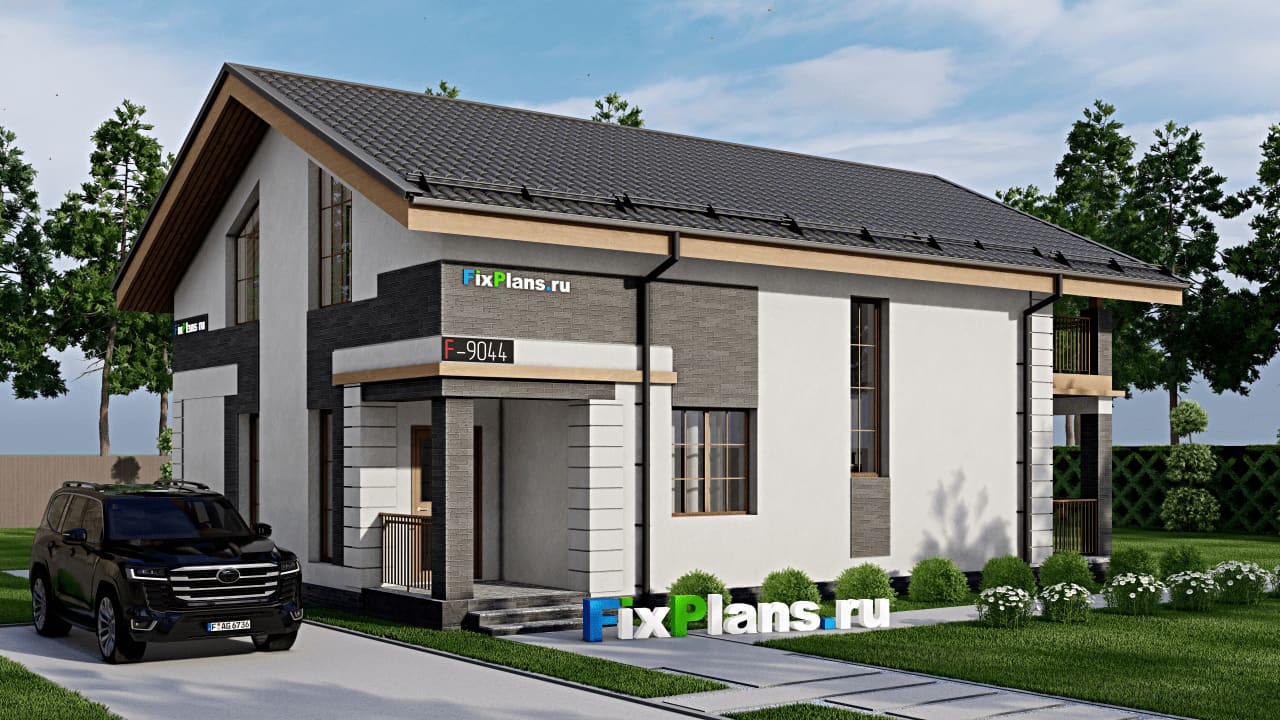 Одноэтажный дом с мансардой  F-9044 — фасад