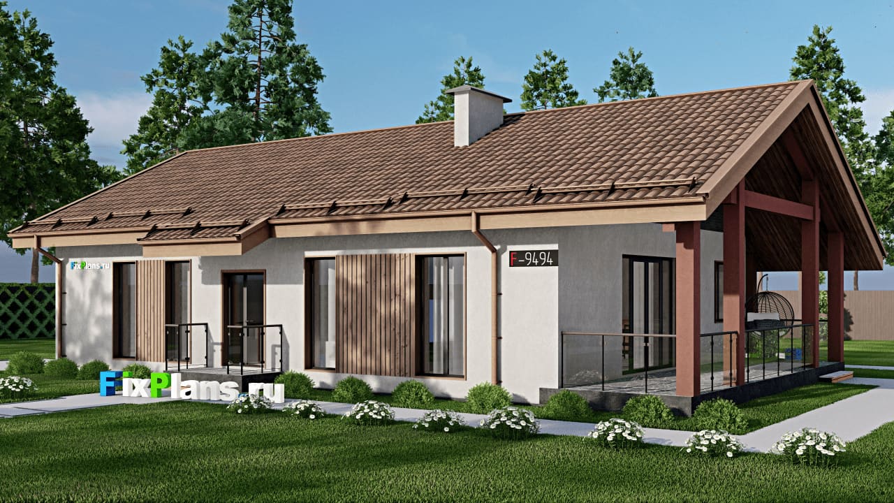 Одноэтажный дом F-9494 — фасад