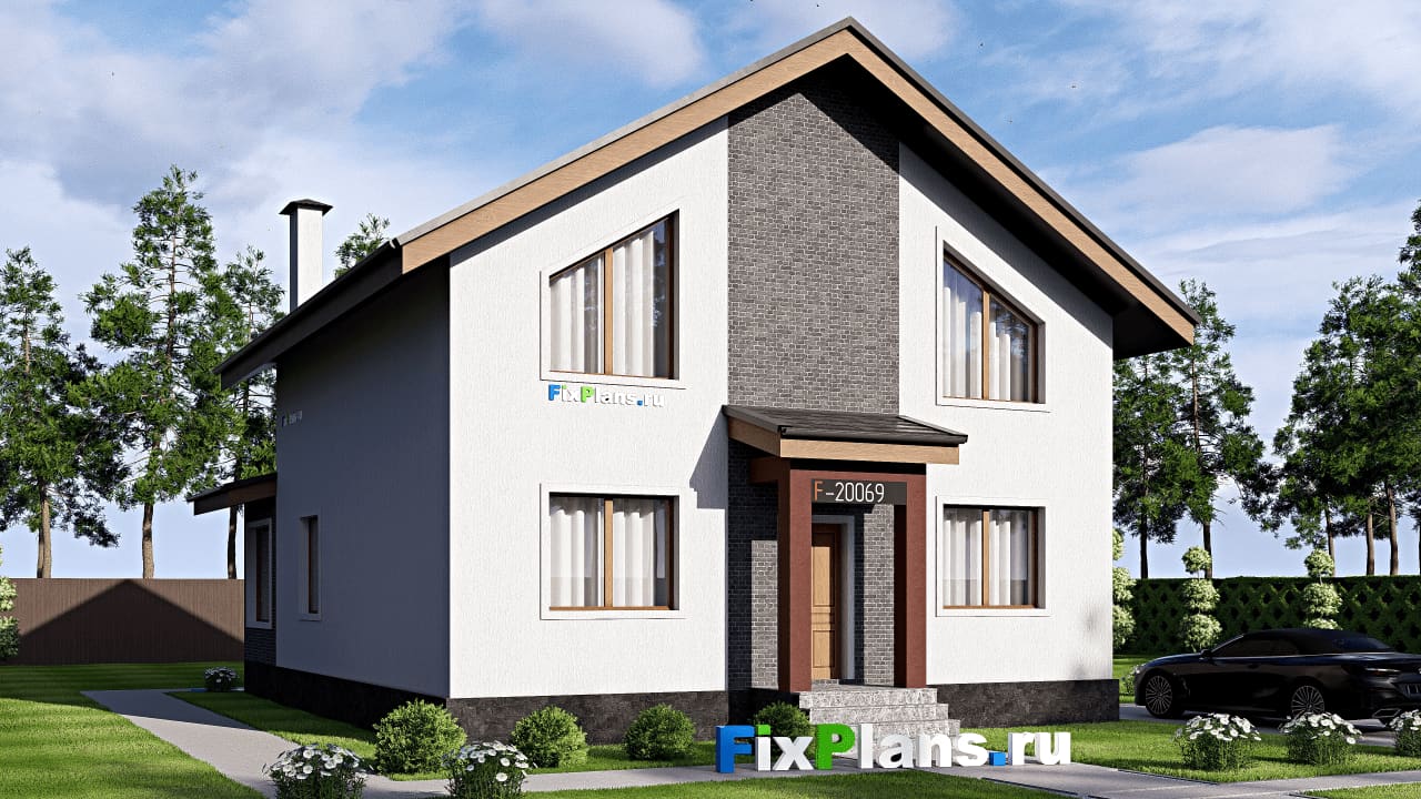 Одноэтажный дом с мансардой  F-20069 — фасад