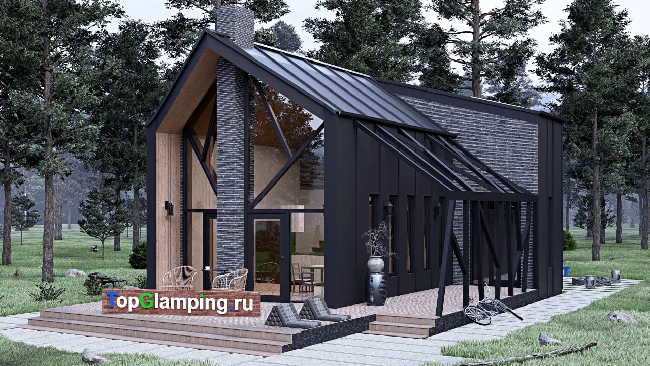 Одноэтажный дом с мансардой  F-22229 — фасад