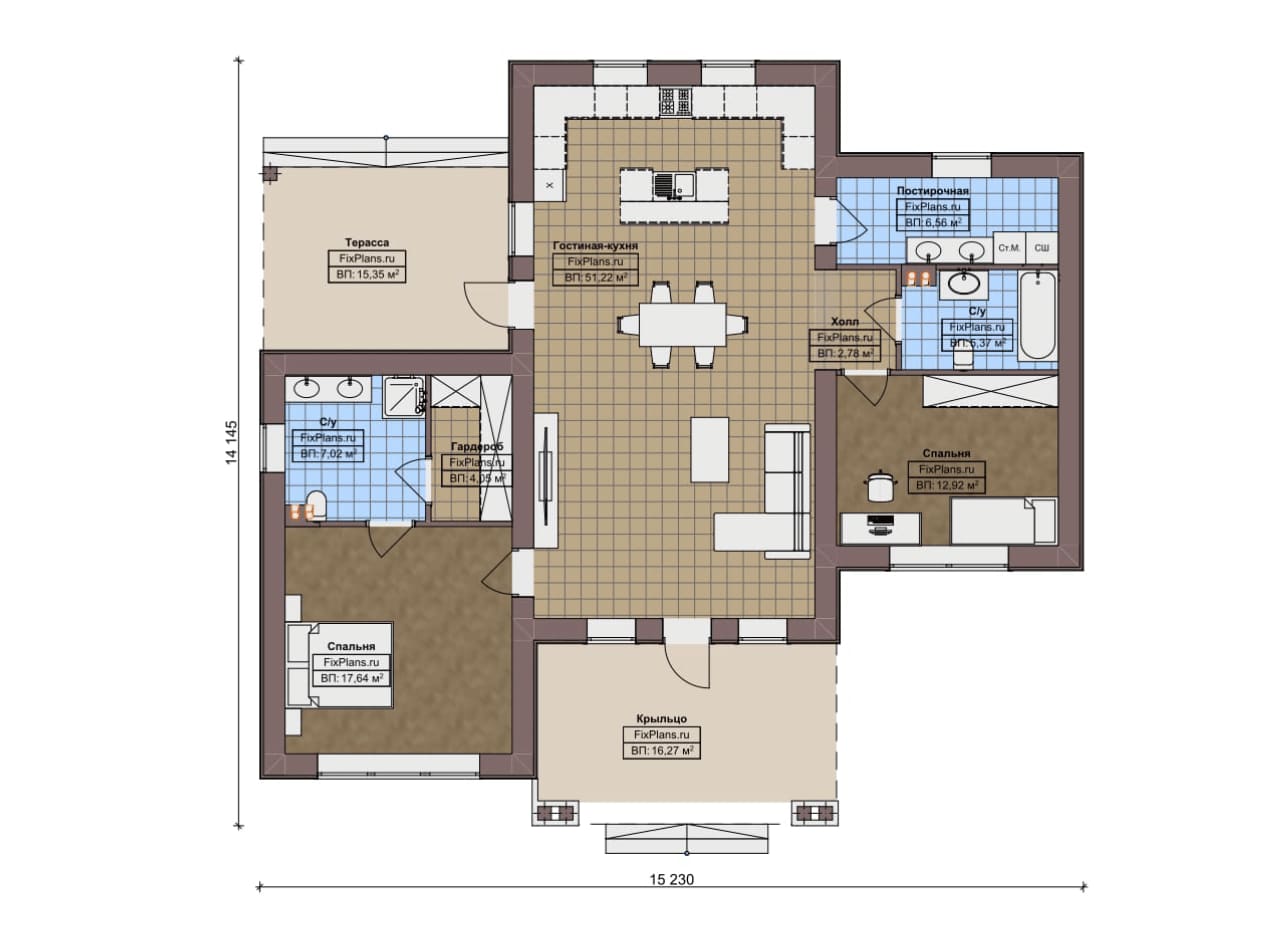 Планировка Одноэтажный дом F-16334
