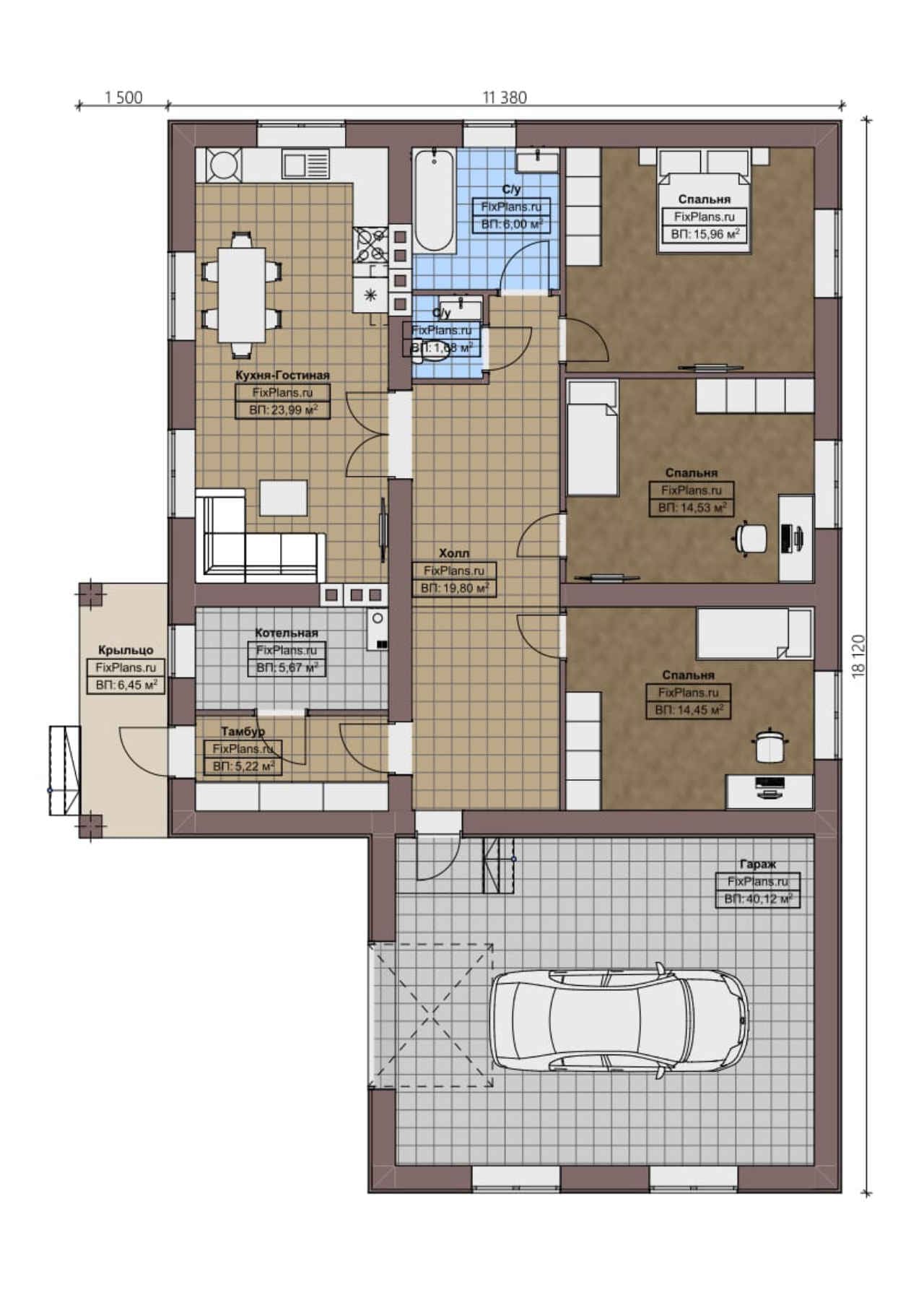 Планировка Одноэтажный дом F - 1466